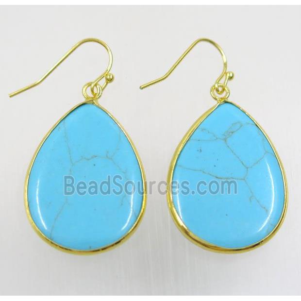 blue Turquoise Earring, teardrop, gold plated