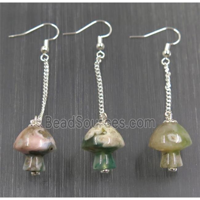 Cherry Agate Mushroom Hook Earring