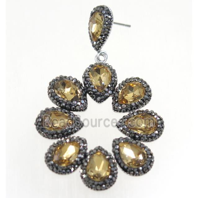 gold Chinese Crystal Glass Earring pave rhinestone