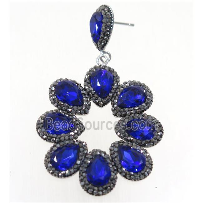 royal blue Chinese Crystal Glass Earring pave rhinestone