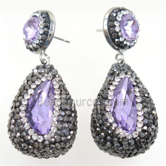 lavender Chinese Crystal Glass Earring pave rhinestone