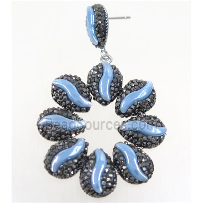 blue white resin earring pave rhinestone