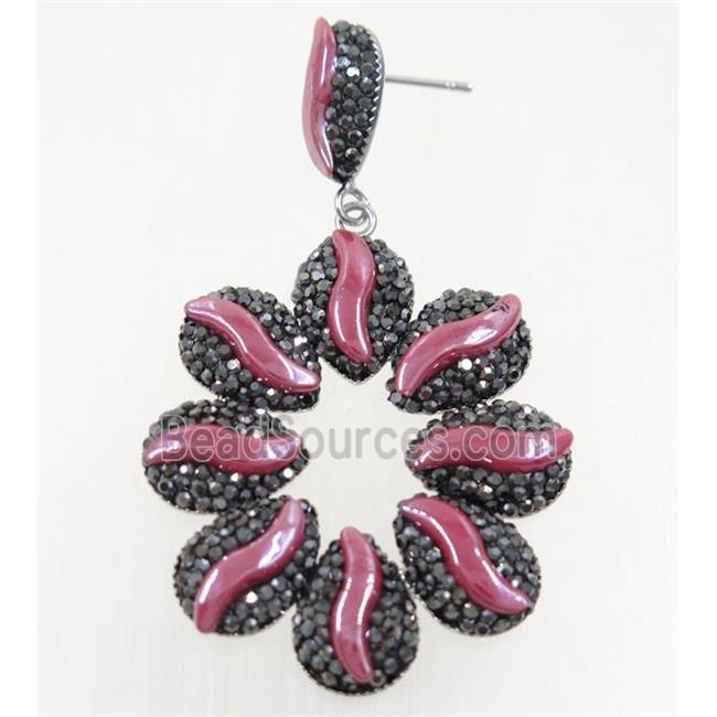 hotpink white resin earring pave rhinestone