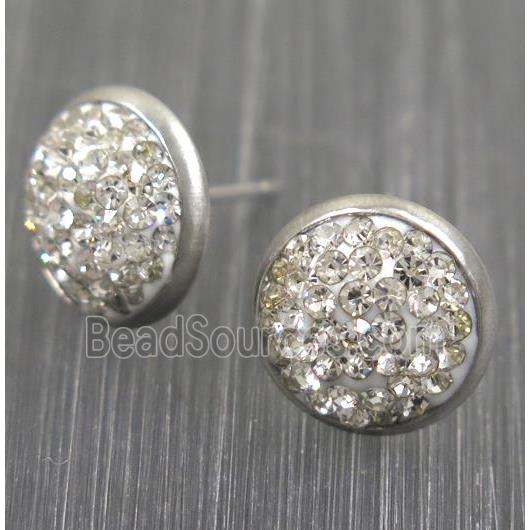 resin earring studs paved white rhinestone