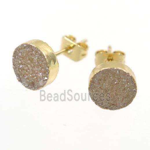 golden champagne Druzy quartz Earring Studs, gold plated