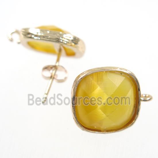 yellow Chinese Crystal Glass earring studs, gold plated