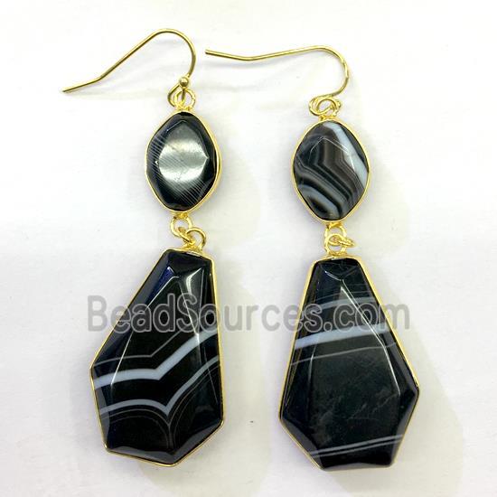 black agate earrings, gold plated