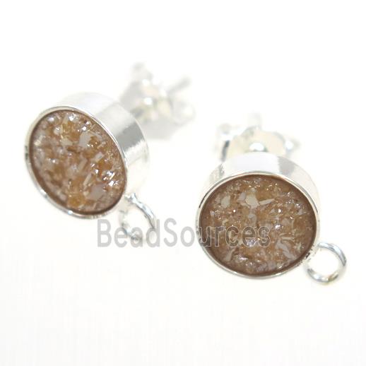 gold champagne druzy quartz earring studs, silver plated