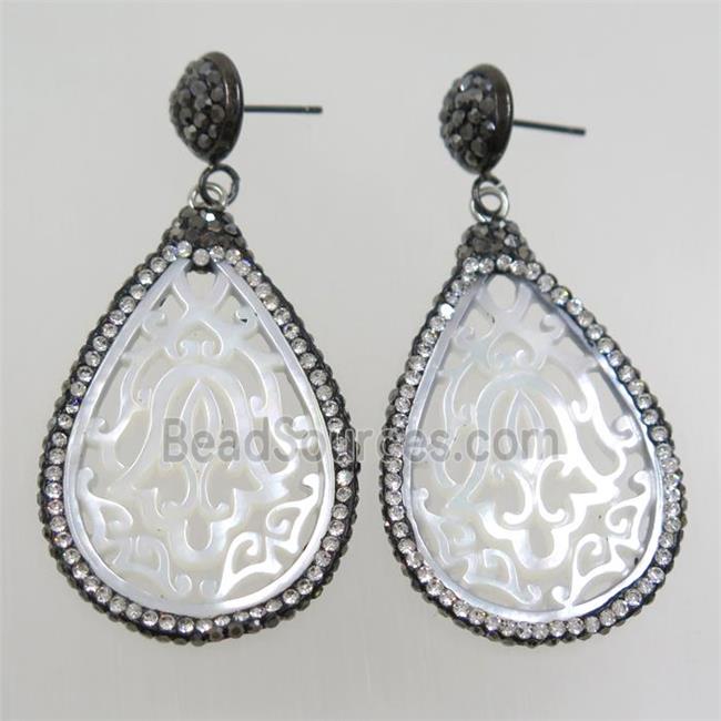 pearlized shell earring paved rhinestone