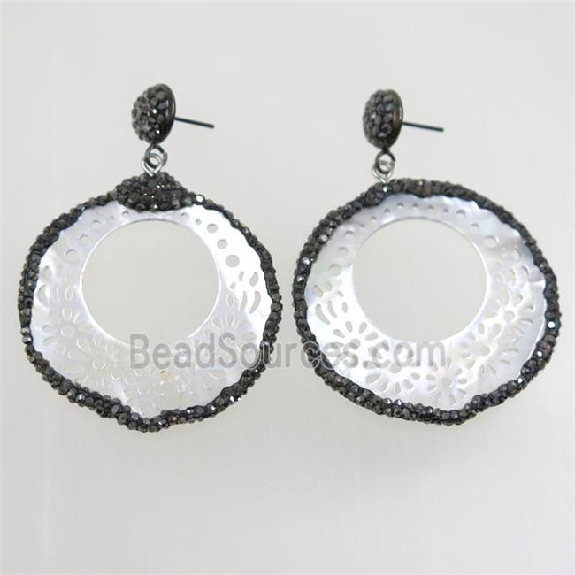 pearlized shell earring paved rhinestone