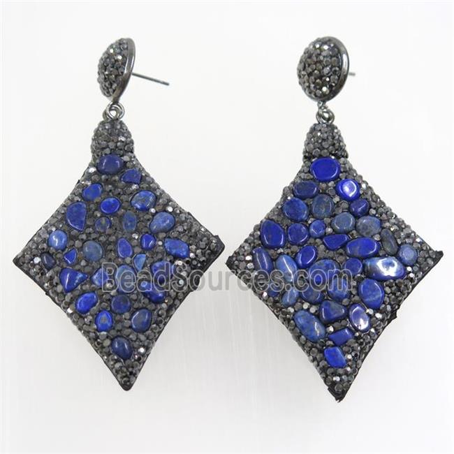 blue Lapis earring paved rhinestone