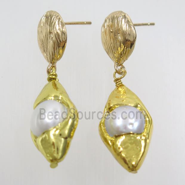 Pearl earring, 24k gold plated