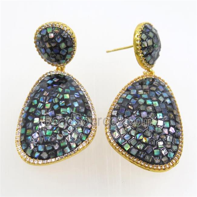 abalone shell earring paved rhinestone