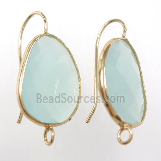 lt.green glass crystal earring with loop, gold plated