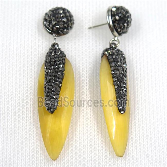 yellow glass crystal earring paved rhinestone