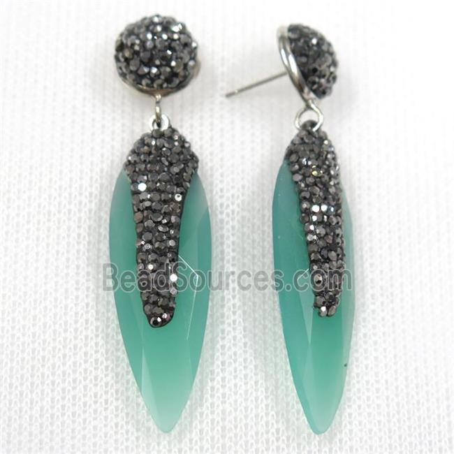 green glass crystal earring paved rhinestone