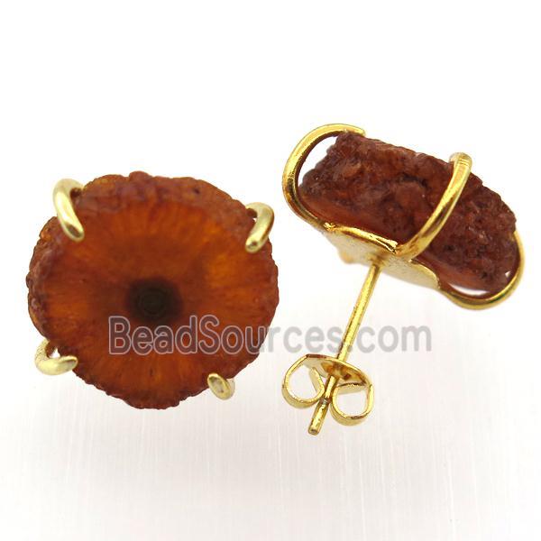 orange solar quartz druzy studs earring