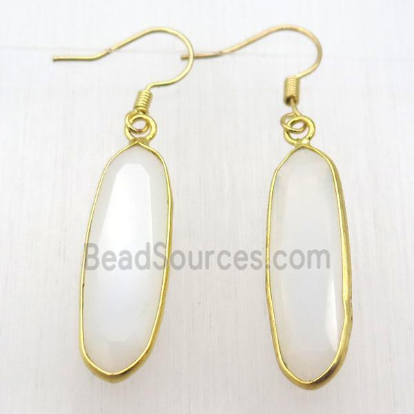 white agate hook Earring, gold plated