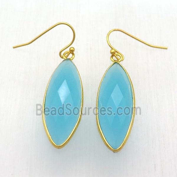 aqua cat eye glass Hook Earring, eye, gold plated