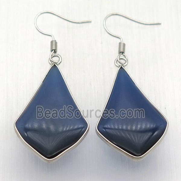 darkblue cat eye glass teardrop Hook Earring, platinum plated