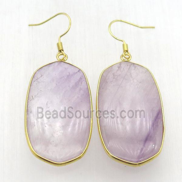 purple Amethyst oval Hook Earring, gold plated