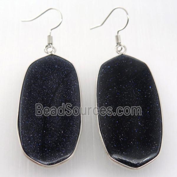 blue sandstone oval Hook Earring, platinum plated