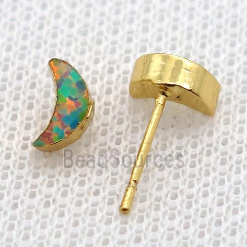 synthetic Fire Opal moon Stud Earrings, gold plated