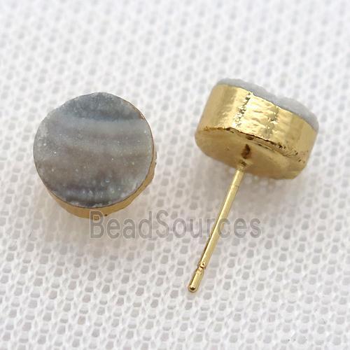 Solar Agate Druzy Studs Earrings, circle, gold plated