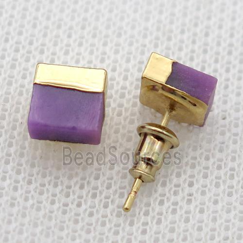 purple Jade Earrings stud, gold plated