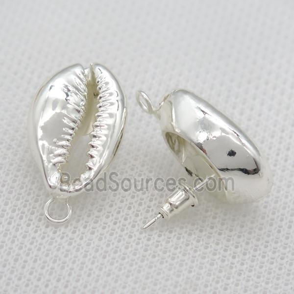 Conch Shell stud Earrings with bail, silver plated