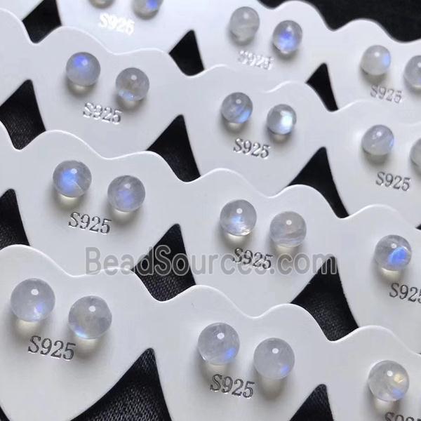 rainbow MoonStone Stud Earrings with 925 sterling silver