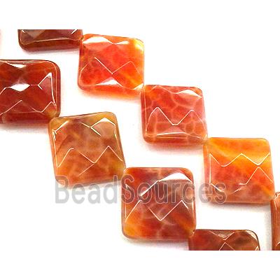 ruby fire Agate beads, faceted square, corner-drilled, grade A