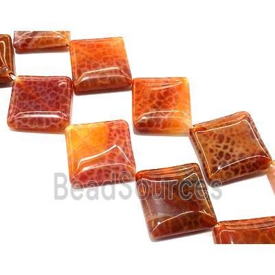 Fire Agate beads, square, grade A, ruby