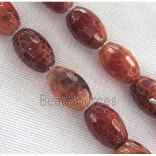 ruby fire agate bead, faceted barrel