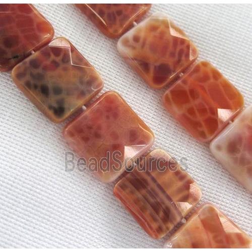 ruby fire agate bead, faceted square