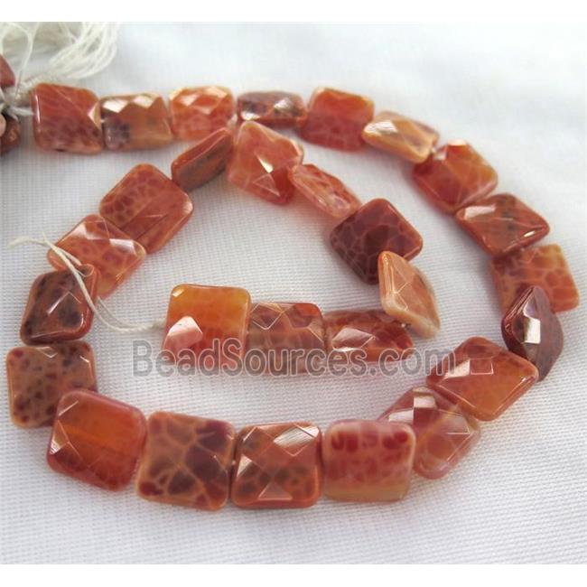 ruby fire agate bead, faceted square