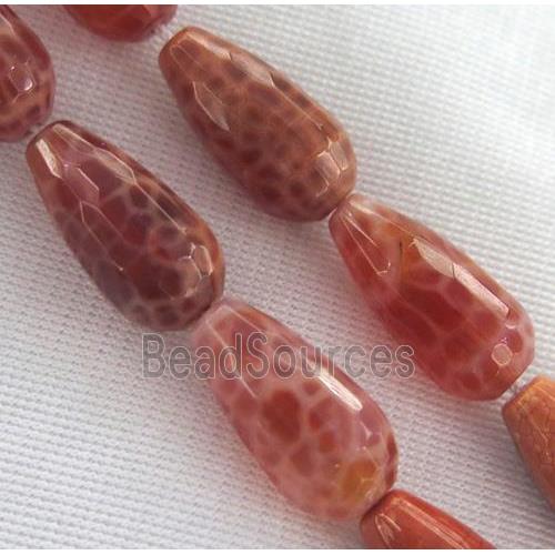 ruby Fire Agate beads, faceted 3D-teardrop