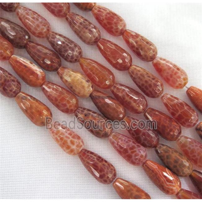 ruby Fire Agate beads, faceted 3D-teardrop