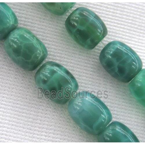 peacock green Fire Agate Bead, barrel