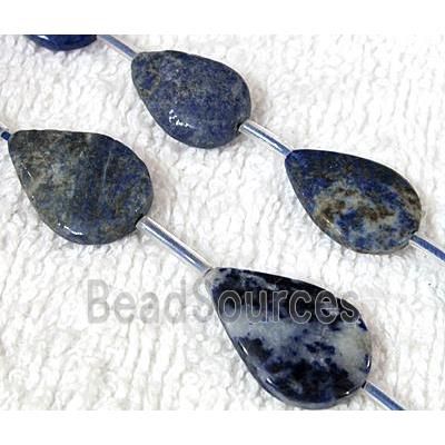 Natural lapis lazuli bead, flat teardrop