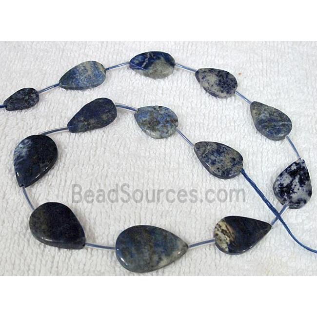 Natural lapis lazuli bead, flat teardrop