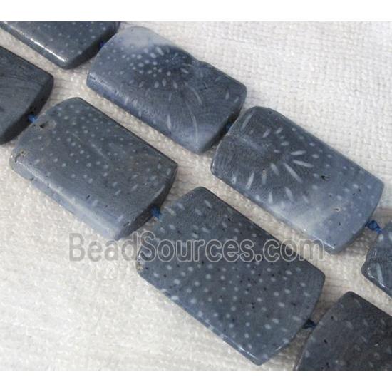 blue Coral Fossil Beads, chrysanthemum, rectangle