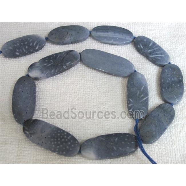 blue Coral Fossil Beads, chrysanthemum, flat oval