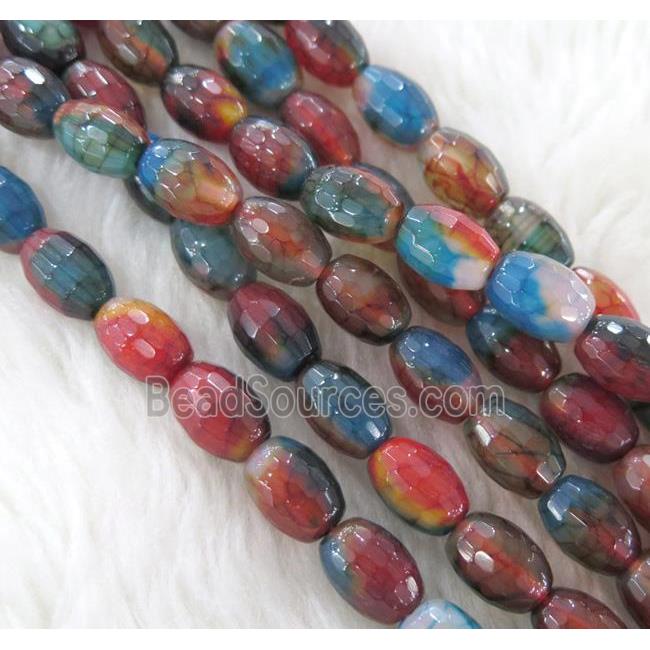 Dichromatic Agate beads, faceted barrel, colorful