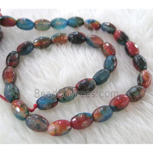 Dichromatic Agate beads, faceted barrel, colorful