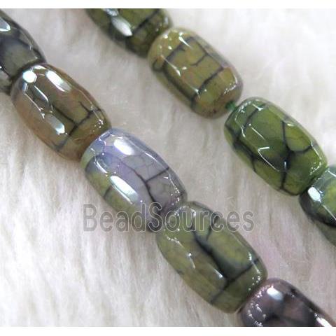 dragon veins Agate beads, faceted barrel, green