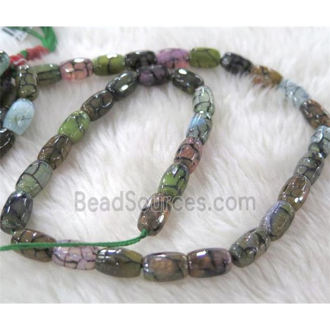 dragon veins Agate beads, faceted barrel, green