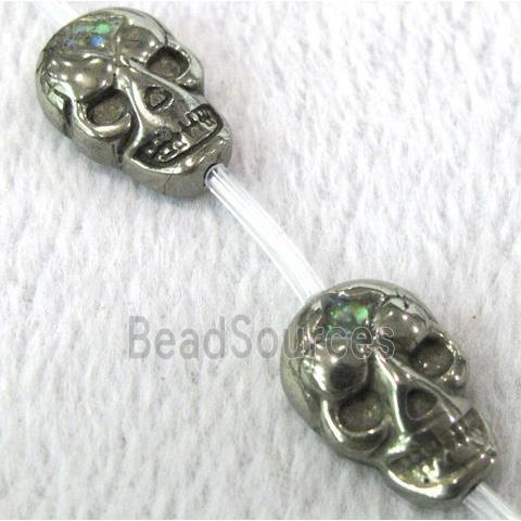 natural Pyrite Beads, flat-skull charm