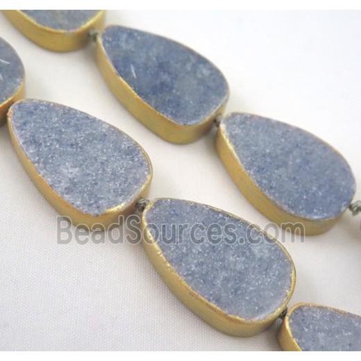 natural blue aventurine beads, teardrop, dark-gold plated