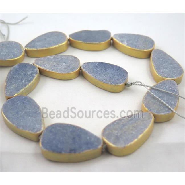 natural blue aventurine beads, teardrop, dark-gold plated